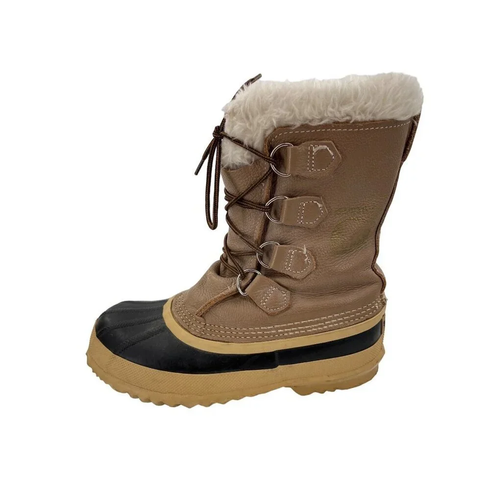 Sorel Manitou Womens Winter Boots‎ Size 6 Tan & Black Shearling Lined Waterproof